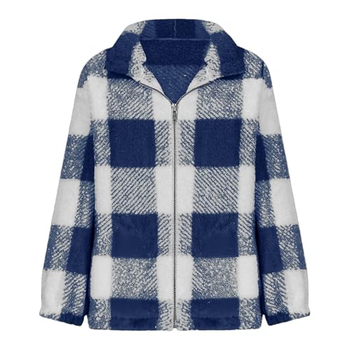 Shackets for Women Fuzzy Fleece Jacket Zip Up Lapel Collar Plaid Jackets Plus Size Fall Winter Sherpa Outerwear3