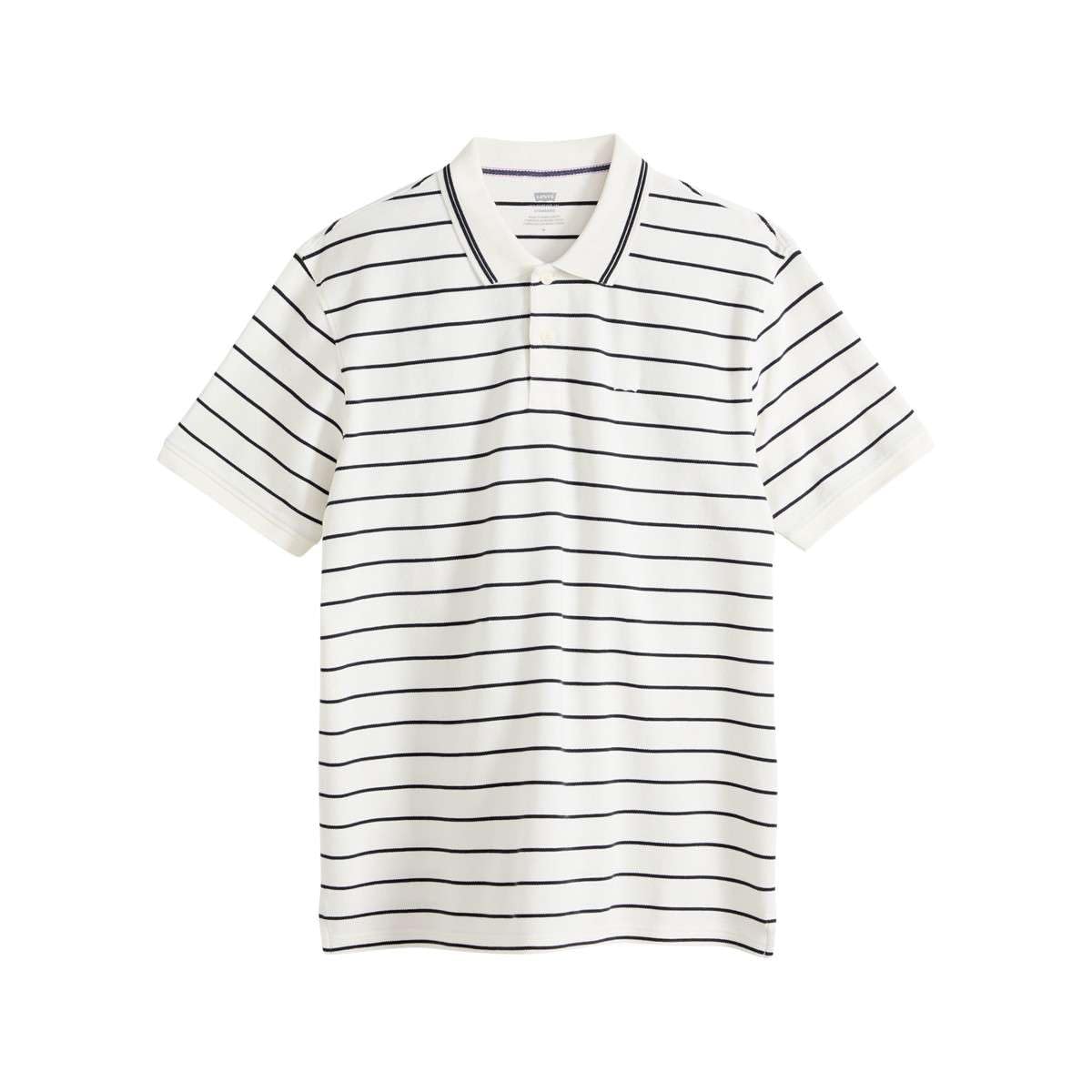 Levi's Men's Teddy Stripe Egret - White Short Sleeve Polo Shirt Original With Piqué Texture, Standard Fit, Beige (Teddy Stripe Egret), Xl