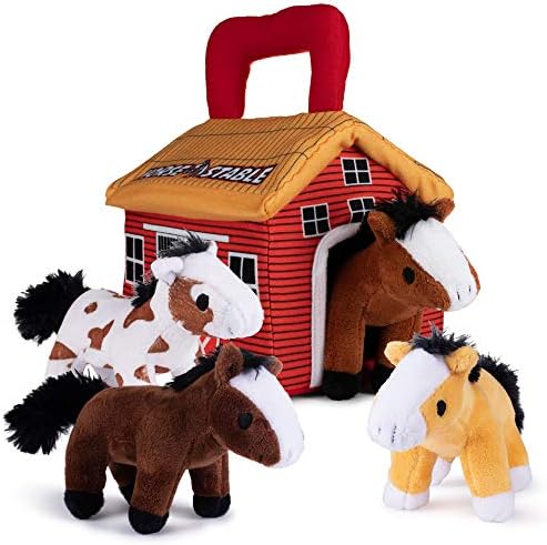 Talking Plush Creations Plush Horse Toys for Kids. Playset Includes Stable Carrier with 4 Cuddly Interactive Talking and Neighing Plush Toy Horses. Best Gift for Girls Or Boys Toddlers and Babies