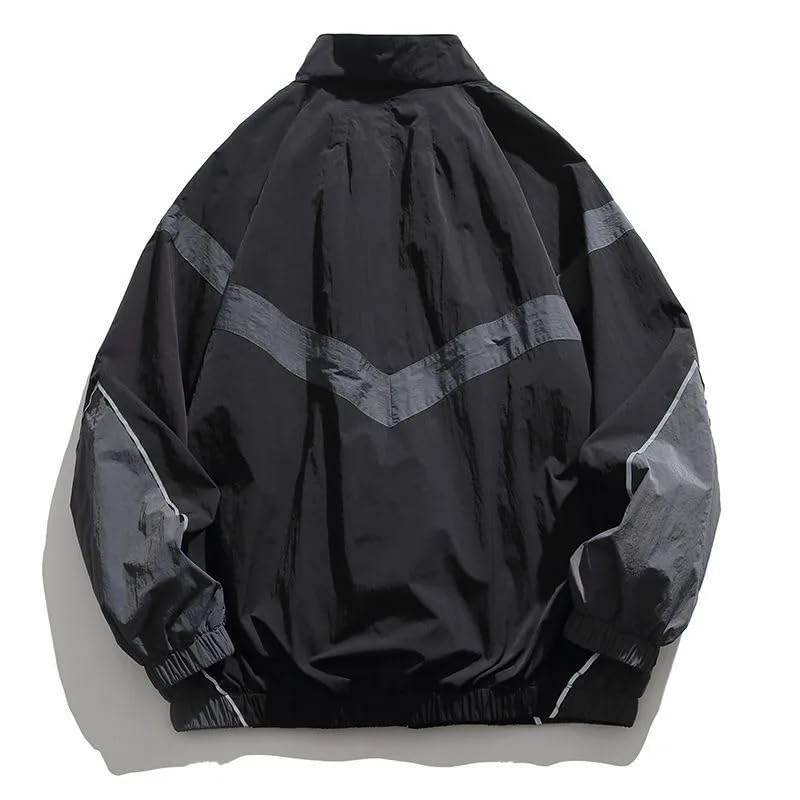 Dninmim Men's Vintage Solid Windbreakers Jacket Outdoor Hooded Spliced Pocket Rain Jacket2