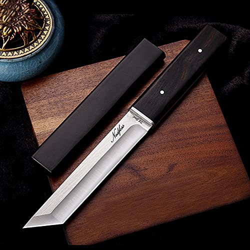 NedFoss SONGTIAN Tanto Messer, 14CM D2 Stahl Japanisches Jagdmesser mit Hplzgriff, Outdoor Messer mit Holz Scheide, Scharfe Survival Messer in Geschenk-Box für Camping, Sammlung, Wandern