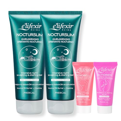 Elifexir | Pack 2 unidades Nocturslim + 2 Minitallas Senobell y Actidren | Gel Quemagrasas Reductor Lipoescultor Noche | Drenante, Anticelulítico y Reafirmante Potente | Frescor y Rápida Absorción