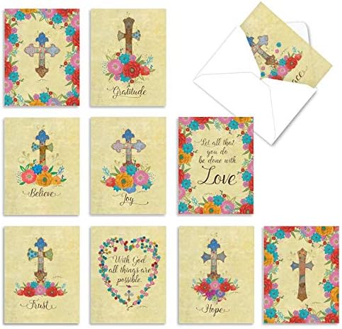 The Best Card Company - 10 Blank Religious Note Cards (4 x 5.12 Inch) - Bible and Church Greetings, Assorted Bulk Cards with Envelopes - Cross My Heart M3882OCB-B1x10