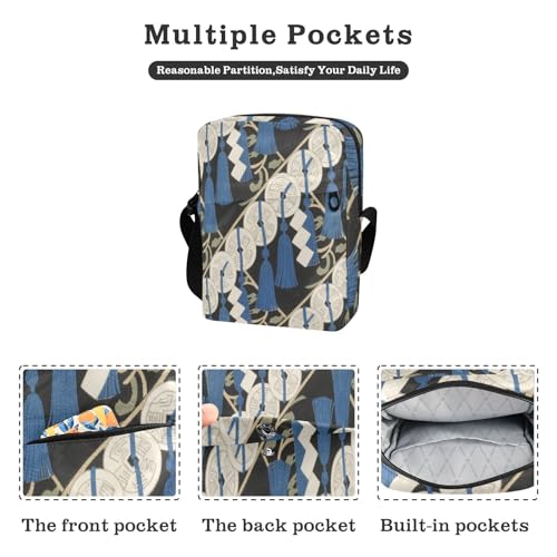 cute messenger bag Small Crossbody Bags For Women Womens Cross Body Purse Adjustable Strap for business business- Japanese Blue Coins2