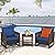 Tangkula 3 Pieces Patio Wicker Furniture Set, Rattan Outdoor Sofa Set w/Washable Cushion & Acacia Wood Coffee Table, Conversation Bistro Set for Garden Balcony Backyard (Blue)