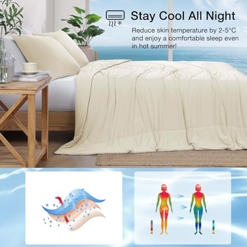 Monbix ChillChilla Cooling Comforter King Size-3 Pieces Cooling Blankets for Hot Sleepers and Night Sweats, Double-Sided Summer King Size Comforter Set, Breathable Lightweight Blanket Cream White