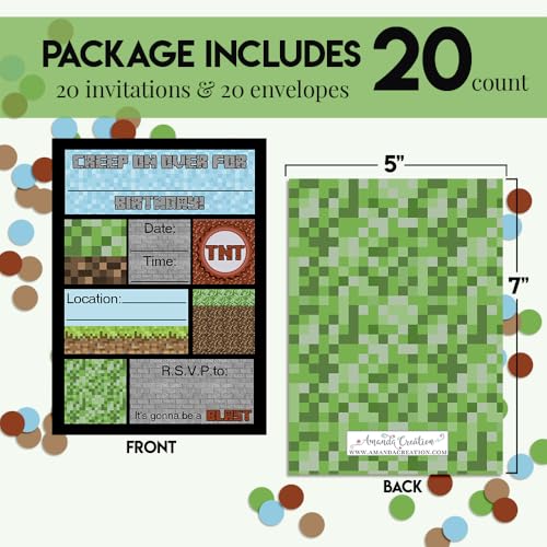 Creepy Pixel Miner Invitations - 20 Pack