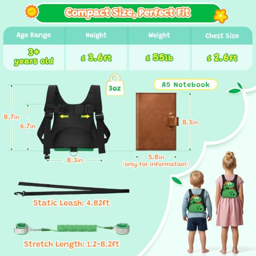 Image of Dr.meter 3 in 1 Toddler Harness Leash with Key Lock for Boys Girls | Cute Dinosaur Kids Safety Harness + 8.2ft Anti Lost Wrist Link Child Protective Leash While Walking for Outdoor Activity