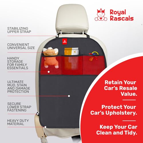 Royal Rascals Car Seat Kick Mat Protector & Back Seat Organiser for Kids - Set of 2 Waterproof Upholstery Protection & Stain-Resistant Car Organisers, Perfect Accessories for Baby & Toddler Car Rides - Image 6