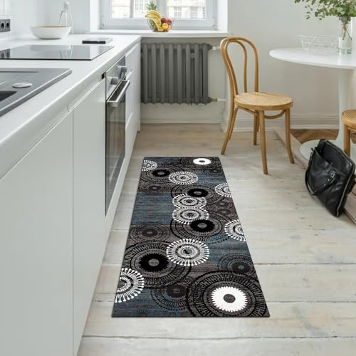 Tapis de couloir gris foncé vintage 120x120 cm lavable et antidérapant