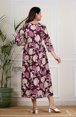 Image of Kuruti B Sheets Women's Cotton Floral Printed Regular Fit Anarkali Kurta for Women