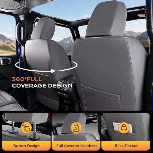 Image of Coverado Seat Covers for 2018-2026 Jeep Wrangler, Waterproof Gray Seat Covers Full Set, Vehicle Leather Seat Protector Cushion for Unlimited Sahara Rubicon Willys Jeep Wrangler JL Seat Covers 4 Door