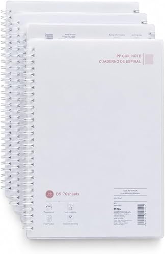4 Pack B5 Spiral Notebooks, 70 Sheets, Waterproof Cover, Wirebound Journal for School & Office 190mm X 260mm.