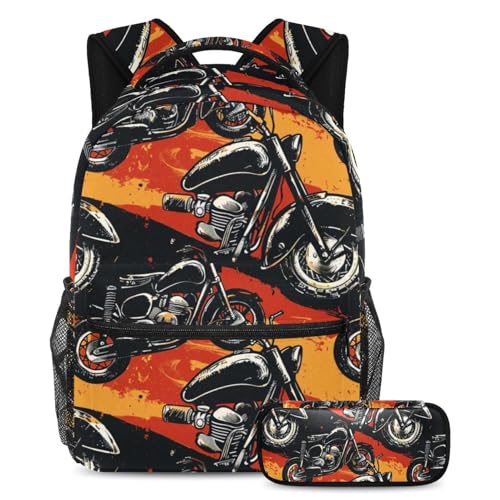 Cartable sac à dos ado motif lignes rouges rétro grand volume avec trousse scolaire