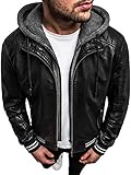 wildlederjacke herren grau Herren Bikerjacke aus Kunstleder mit Kapuze mit zwei Seitentaschen mit Reißverschluss und einer Innentache
