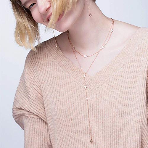 Collier Argent 925 Femme double rangée pendentif coeur zircone cubique chaîne longue - 2