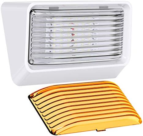 Leisure LED RV Exterior Porch Utility Light - 12v 280 Lumen Lighting Fixture. Replacement Lighting for RVs, Trailers, Campers, 5th Wheels. White Base, Clear and Amber Lens Included (White, 1-Pack)