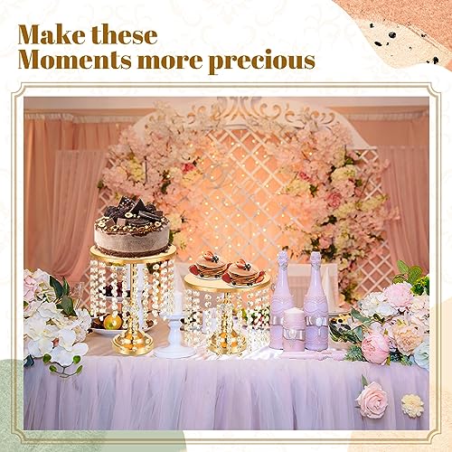 Bokon 6 Pcs Crystal Gold Cake Stand Round Dessert Cupcake Holder Metal Stand Table Cake Pedestal with Crystal Pendant and Wedding Bead Dessert Cupcake Pastry Display Plate for Wedding Birthday Party - Image 6