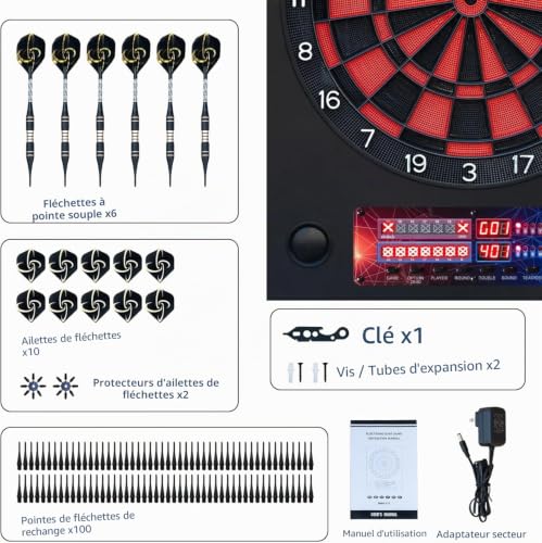 Brovamo Jeu de flechette electronique avec 6 fléchettes et 100 Pointes de Rechange, Cible flechette electronique avec Voix et écran LCD, Jeux de flechette electronique avec 25 Jeux et 290 Variations – vue 5