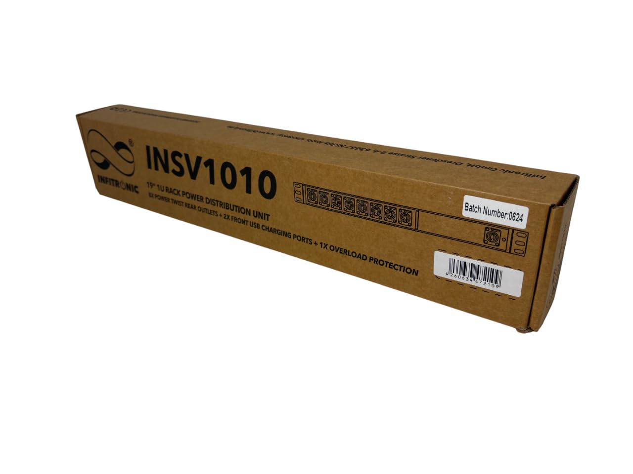 Infitronic - INSV1010-19 pollici PDU 8x 1U Ciabatta elettrica Power Twist con protezione da sovratensione + 2 x USB Charging