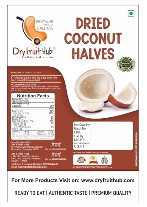 Image of Dry Fruit Hub Premium Dry Coconut Copra 500g | Natural Edible Copra | Dried Coconut Halves for Cooking, Puja & Snacking | Pure & Fresh Quality