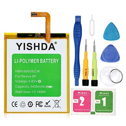 Nexus 6P Battery, YISHDA 3450mAh Replacement HB416683ECW Battery for Huawei Google Nexus 6P H1511 H1512 with Tools | Huawei Google Nexus 6P Battery Kit