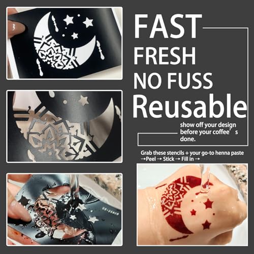 Temporary Tattoo Stencils Kit, 40 Sheets Henna Adhesive Body Art Stencils for Women Man Face Body Paint DIY Art Reusable Glitter Tattoo Stencils Pack