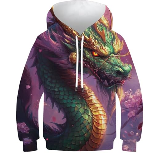 Sweat à capuche dragon pour enfant 11-13 ans style décontracté