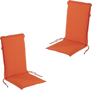 Pack 2 Cojines para sillón de jardín reclinable estándar Naranja, Medidas 109x45x4 cm, Desenfundable, Funda de cojín con Relleno para sillas de terraza, Cojines Silla de Comedor jardín