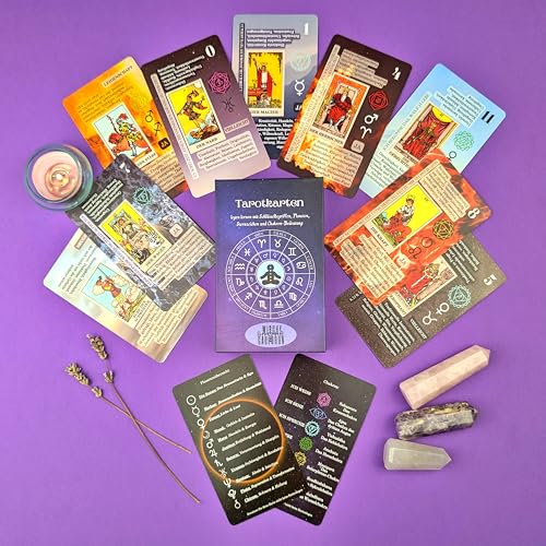 Image of Witchy Cauldron German Tarot Cards for Beginners with Meanings on Every Card - 78 Tarot Deck- Rider Waite Tarot Set with Yes /No, Chakra & Astrology(German)