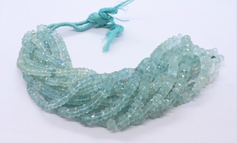 Perles aigue-marine naturelle facettes 5,5-8mm fil création collier bracelet