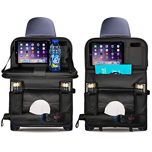 Moikin Car Seat Back Backseat Organizer with Foldable Table Tray, PU Leather Kick