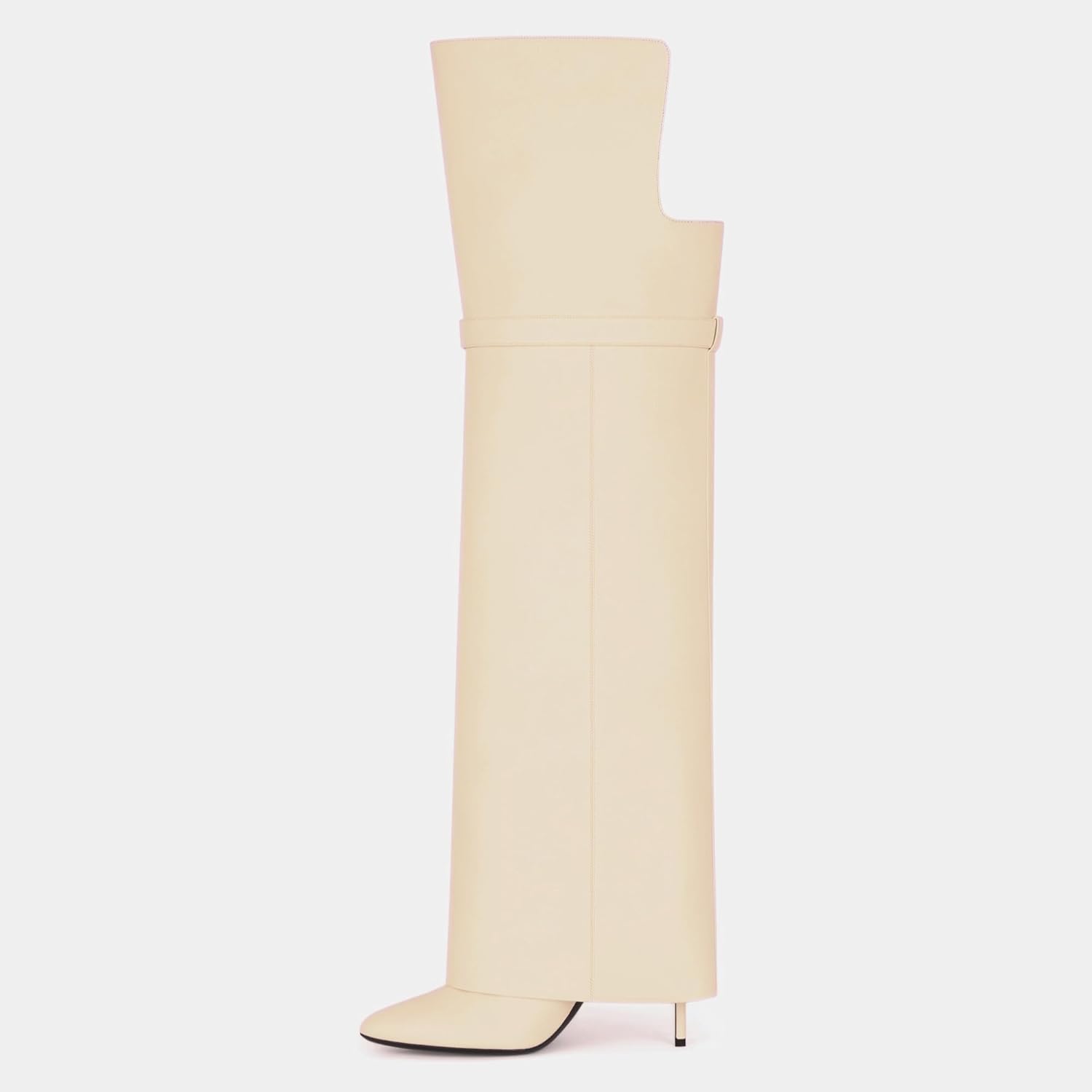 keleimusi Fold Over Thigh High Over the Knee Boots For Women Pointed Toe Stilettos High Heel Padlock Boots Wide Calf Pull-on Fashion Dress Boots - Image 3