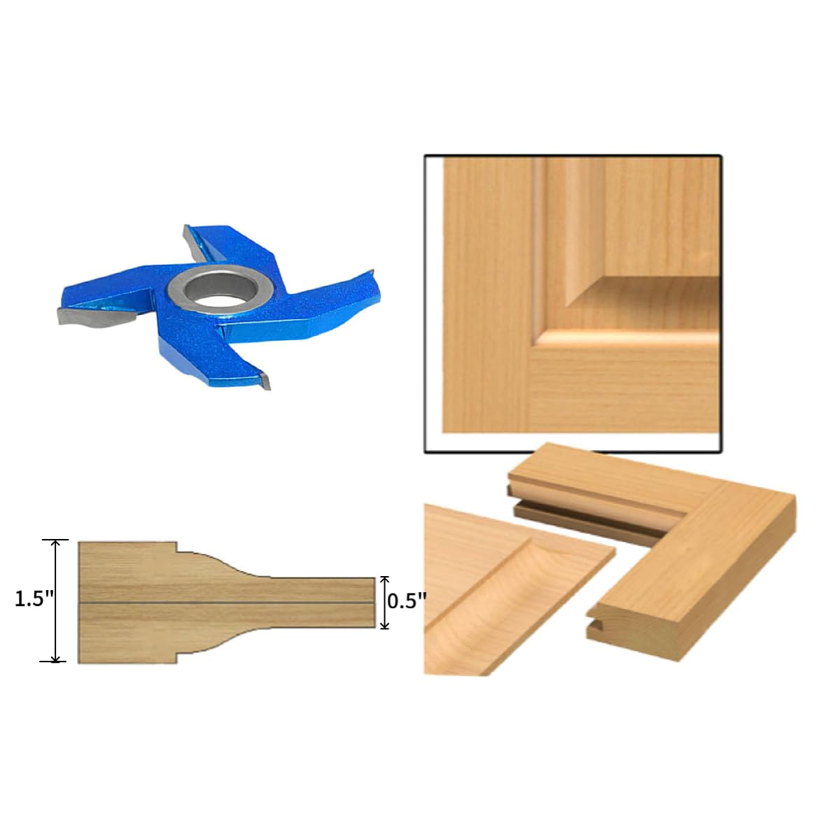 Raised Panel Shaper Cutter Exterior Door Carbide Tipped with 4-Wing，Customizable diff Types of Shape for diff Panel Thickness with Bore 3/4" 1" & 1-1/4" Heavy-Duty Woodworking