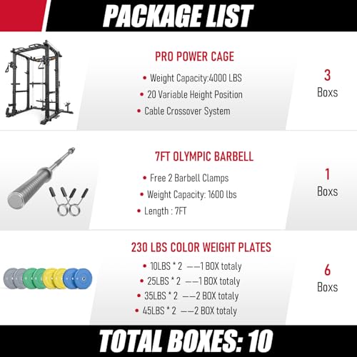 Image of SPORTSROYALS Power Rack, Multi-Functional Power Cage, Squat Rack with Pulley System & LAT Pull Down, Workout Cage with J Hooks for Home Gym
