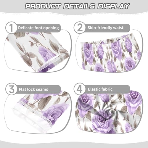 Bolaz Toddler Girls Leggings Printed Yoga Pants Leggings Purple Roses for Kids3