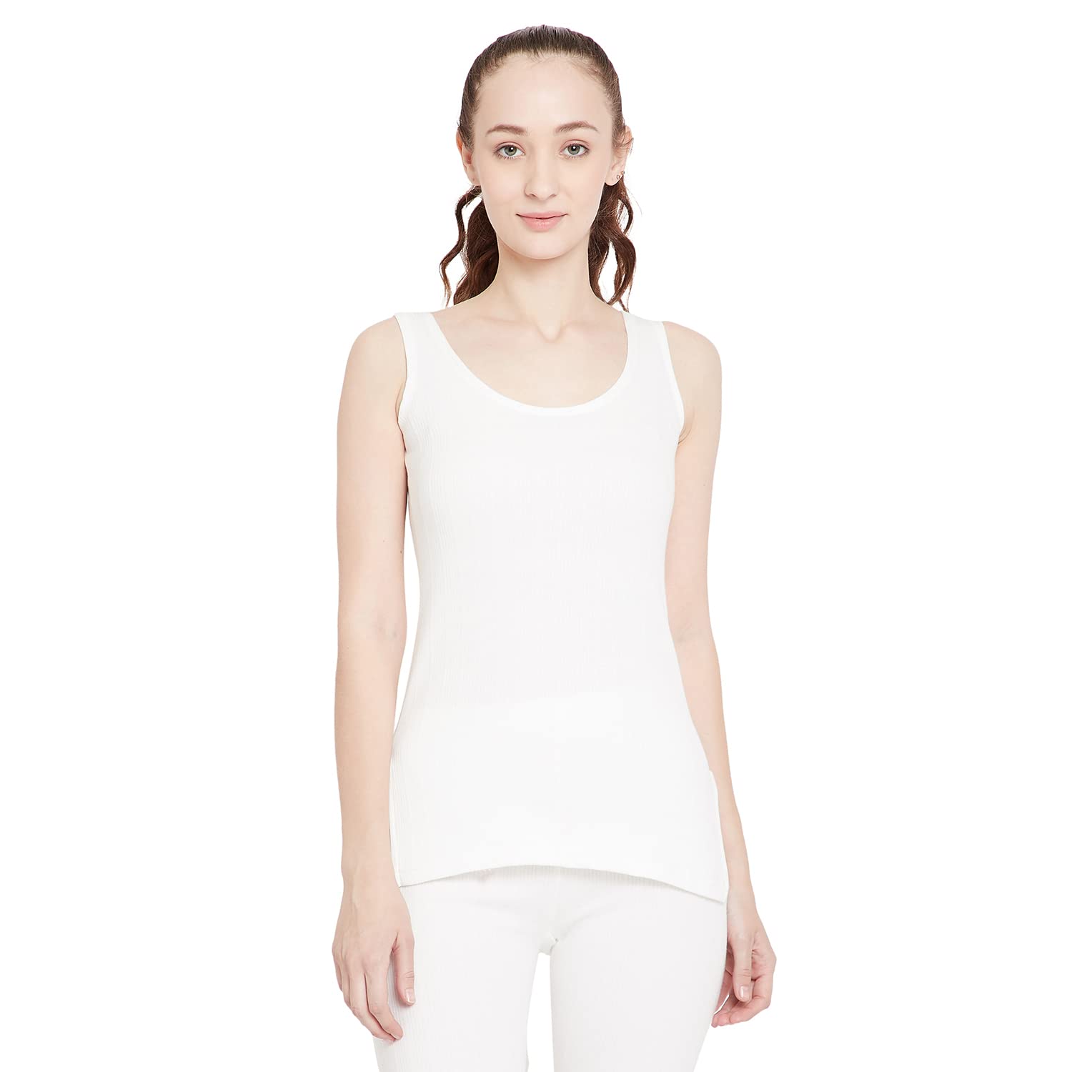 NEVAESANCIA Women Solid Winter Wear Thermal Off White Size L