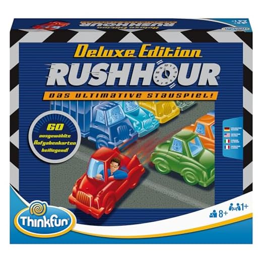 ThinkFun 76440 - Rush Hour - Das bekannte Stau-Spiel in der Deluxe Edition mit Fahrzeugen in Metalloptik, Logikspiel für Erwachsene und Kinder ab 8 Jahren