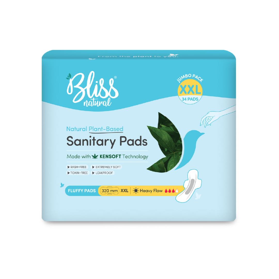 Bliss Natural Organic Sanitary Pads For Women | Rash-Free Sanitary Pads | Heavy Flow Pads | Jumbo Pack | Size - XXL | Pack Of 30 Pads | Whole Night Protection