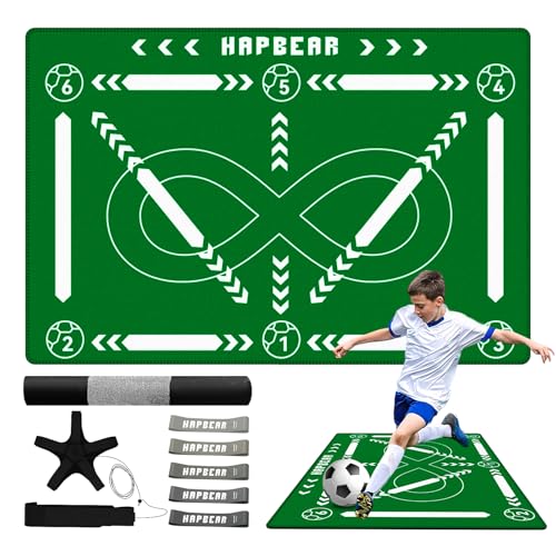 HAPBEAR サッカーマット サッカー練習用マット トレーニングマット サッカー練習用 90x60cm｜5cm厚EVA｜滑り止め両面設計｜子供/大人対応｜家庭・ジム兼用｜トレーニングバンド&収納袋付き