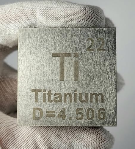 Image of 1.5 inch 38.1mm Titanium Metal Cube Ti up to 99.9% Pure Periodic Table Element Engraved Density Collection Science Education Display Block Cube + Acrylic Case Box - 1PC