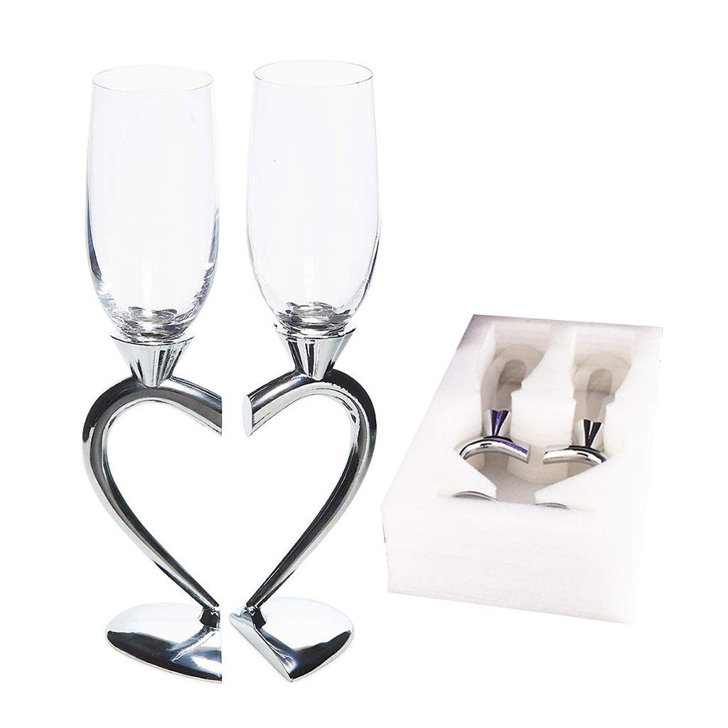 ENGPAI Wine Cup,Linked Love,Wedding Wine Glasses handmade Bride And Groom Toasting Flutes Wedding Accessories Valentine's Day gift(set Of 2)