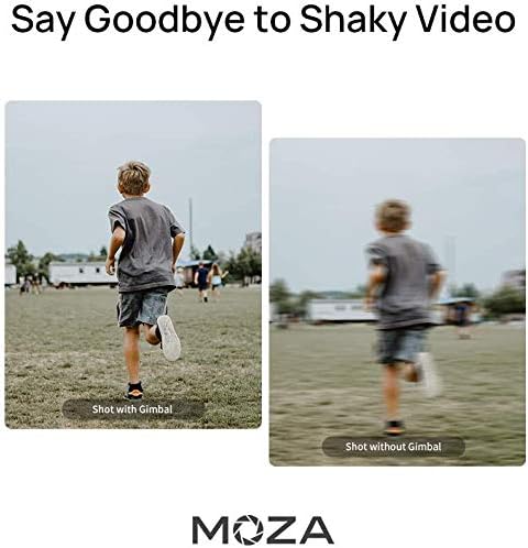 Comparació de vídeos footage: 'Shot with Gimbal' showing clear, stable video of a child running, versus 'Shot without Gimbal' showing blurry, shaky video.