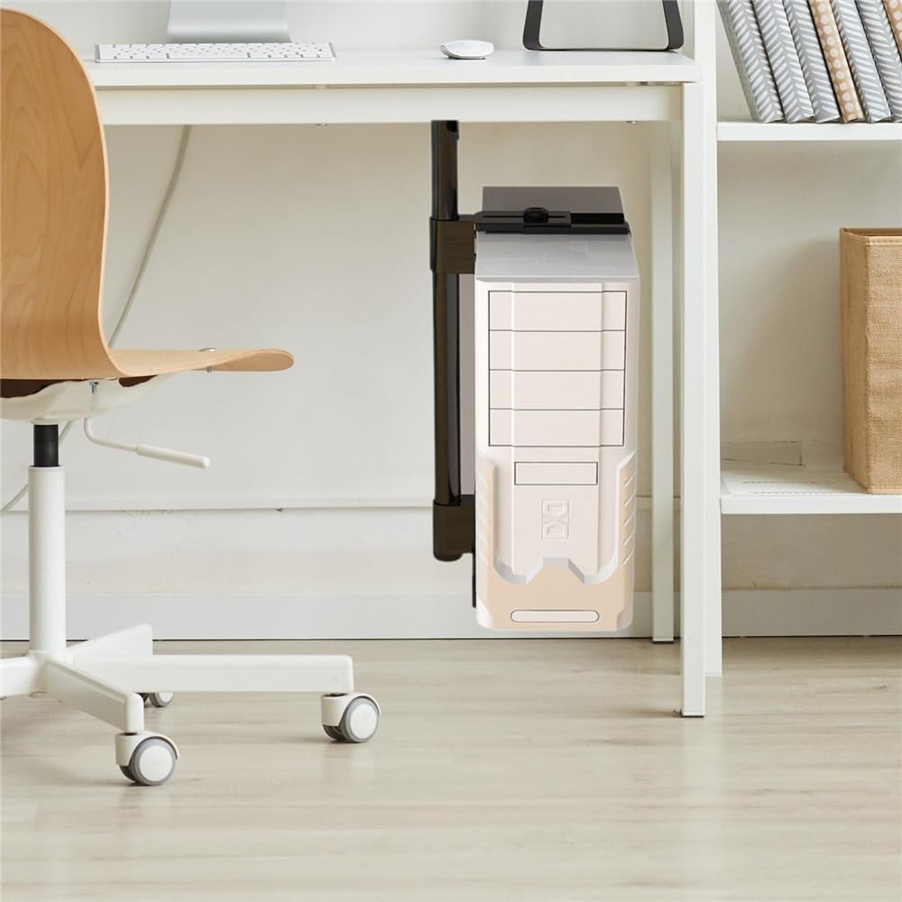 Support PC Sous Bureau Réglable – Suspendu, Gain De Place, Capacité 25 Kg, Blanc