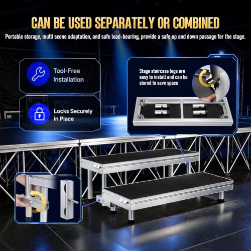 Image of Adjustable 8.2 inch Folding Stage Step Stair, Portable Aluminum Platform Riser