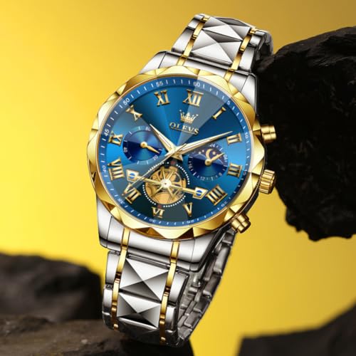 Image of OLEVS Watches for Men Luxury Diamond Casual Large Dial Watches Stainless Steel Waterproof Business Dress Analog Luminous Date Mens Watches