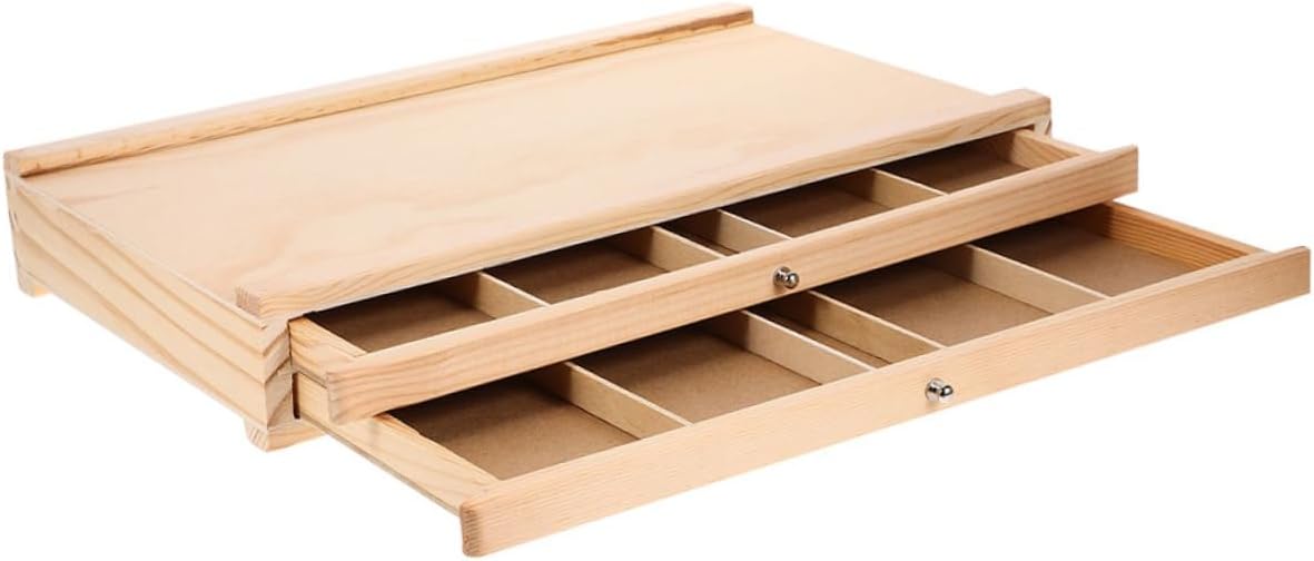 SAFIGLE Wooden Art Storage Box with Portable Artist Supply Organizer for Pens Markers Brushes Compact Sketching and Outdoor Drawing Case