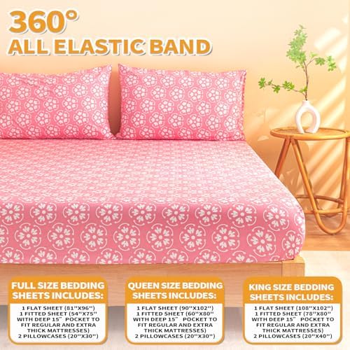 MARQUESS Microfiber Flannel Sheet Set -Luxury Printed 4 Piece Bedding Collection-Deep Pocket Ultra Soft & Durable (Pink, Queen) - Thumbnail 3