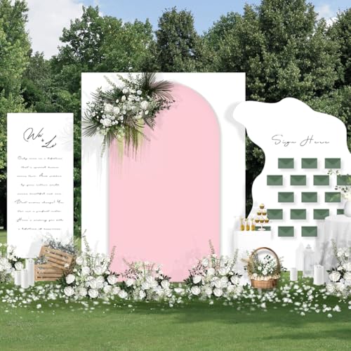 Image of MLMC 7.2FT Arch Backdrop Cover Pink Fitted Spandex Backdrop Stand Cover Stretchy Round Top Chiara Arch Cover for Baby Shower Birthday Party Wedding Ceremony Photography Background Decor 7.2x4FT