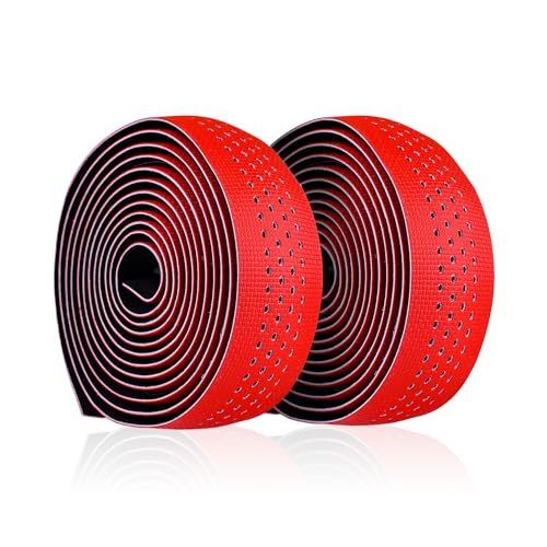 PollyCycle Non-Slip Stain-Resistant Bike Handlebar Tape – Shock Absorbing Silicone & EVA, Breathable Durable Grip for Road & Mountain Bikes (Red-Black, Set of 2)
